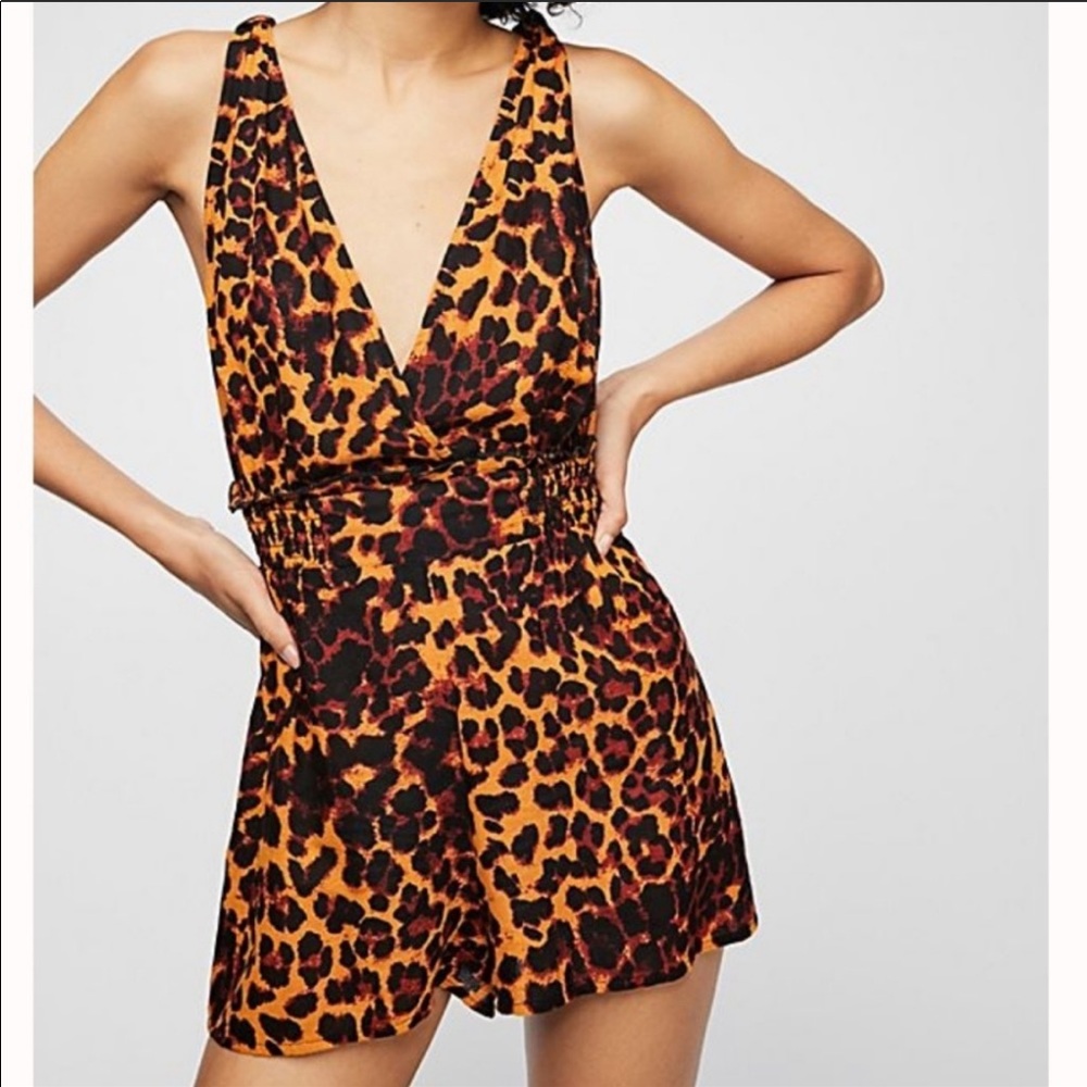 Free People Leopard Tie Front Romper